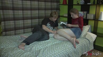 Curly haired babe shakes her brown nipples while working her chimney with a huge cock