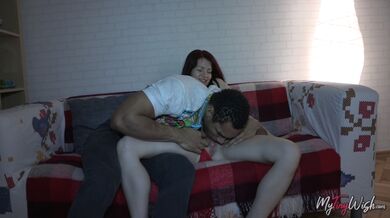 Brunette anally blacked on the sofa