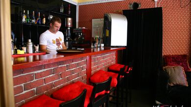 Nymph has anal sex with hot barman