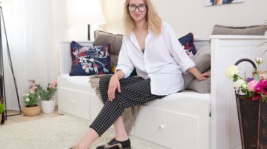 Skinny blonde nailed by BF on sofa