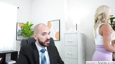 Blonde Coworker Lani Rails Helps Him Relieve Stress at the Office